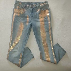 Sound/Style Jamie Skinny High-Rise Slimming Jeans Size 14 Brushed Gold Stretch